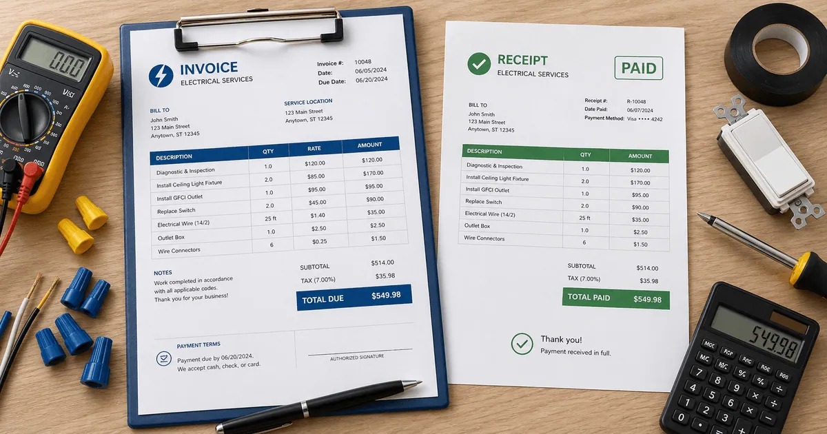 Electrician Invoice vs Receipt