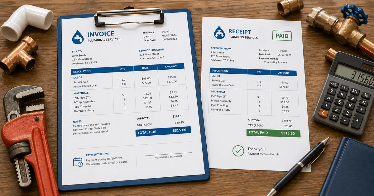 Plumbing Invoice vs Receipt