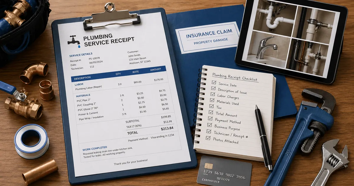 Plumbing Receipt for Insurance Claims