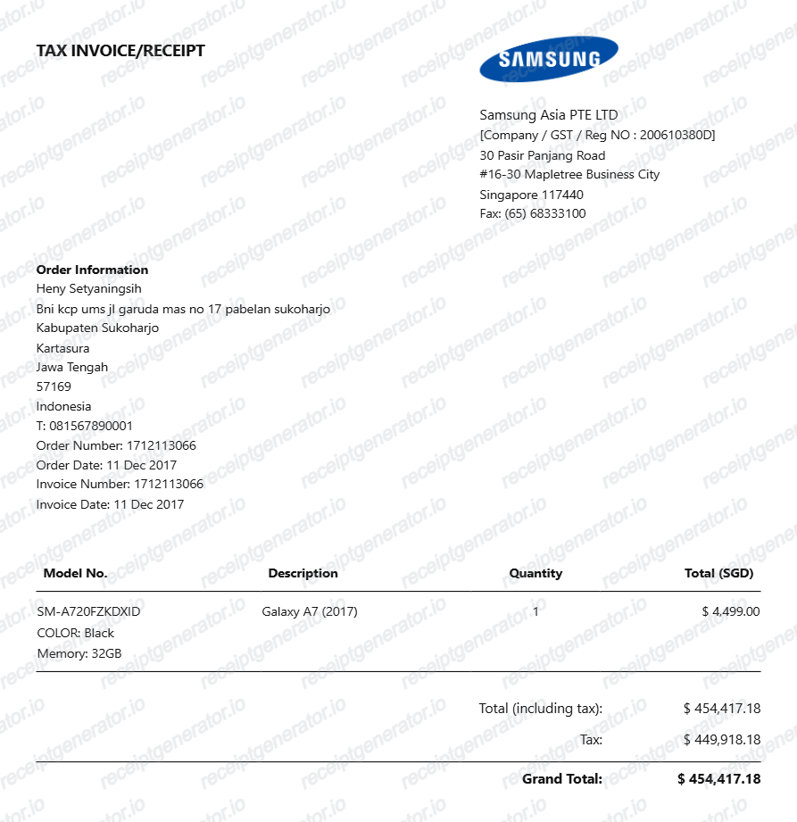 Samsung Receipt Template
