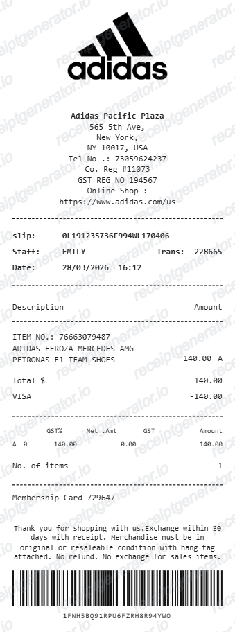Adidas Receipt