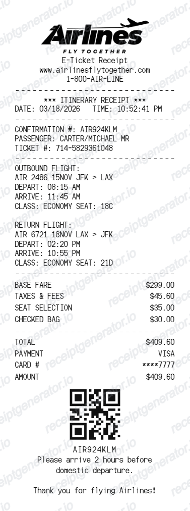 Airline Receipts