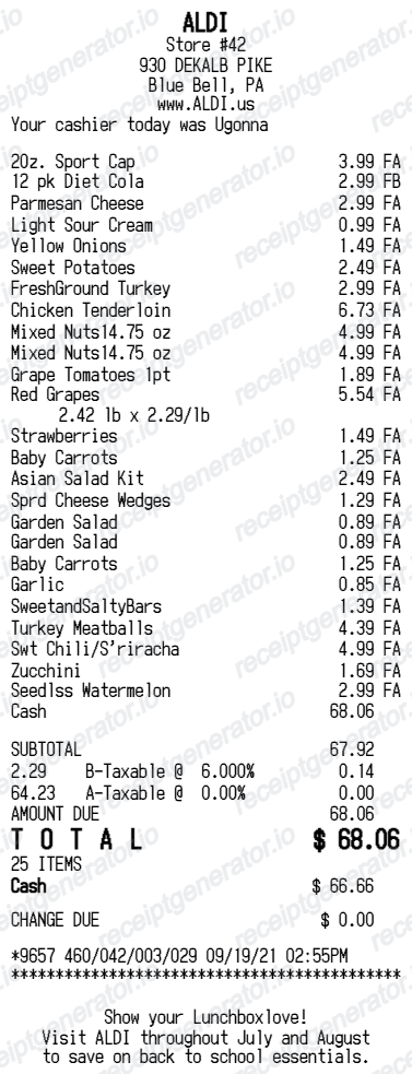 ALDI Australia receipt