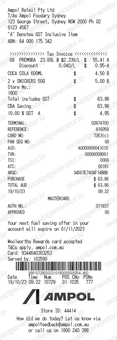 Ampol receipt