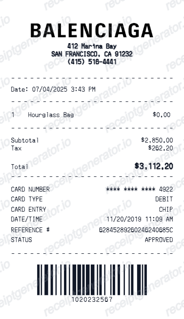 Balenciaga Receipt V2 - Preview of the template design