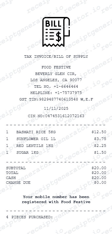 Bill Of Supply - Preview of the template design