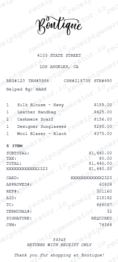 Boutique Receipt