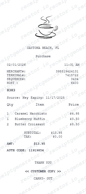 Cafe Receipt - Preview of the template design