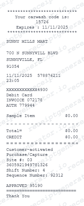 Car Wash Receipt - Preview of the template design