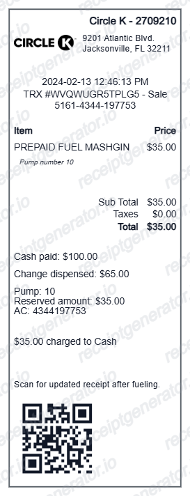 Circle K USA receipt
