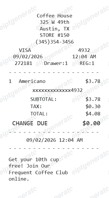 Coffee Shop Receipt - Preview of the template design