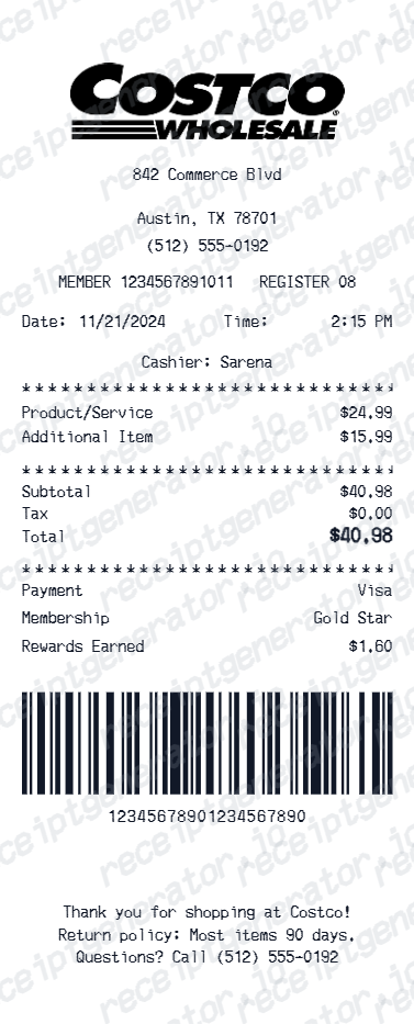 Costco Receipt - Preview of the template design