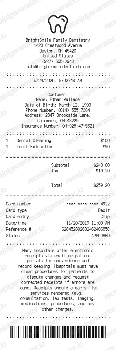 Free Dental Receipt Generator - Download PDF preview
