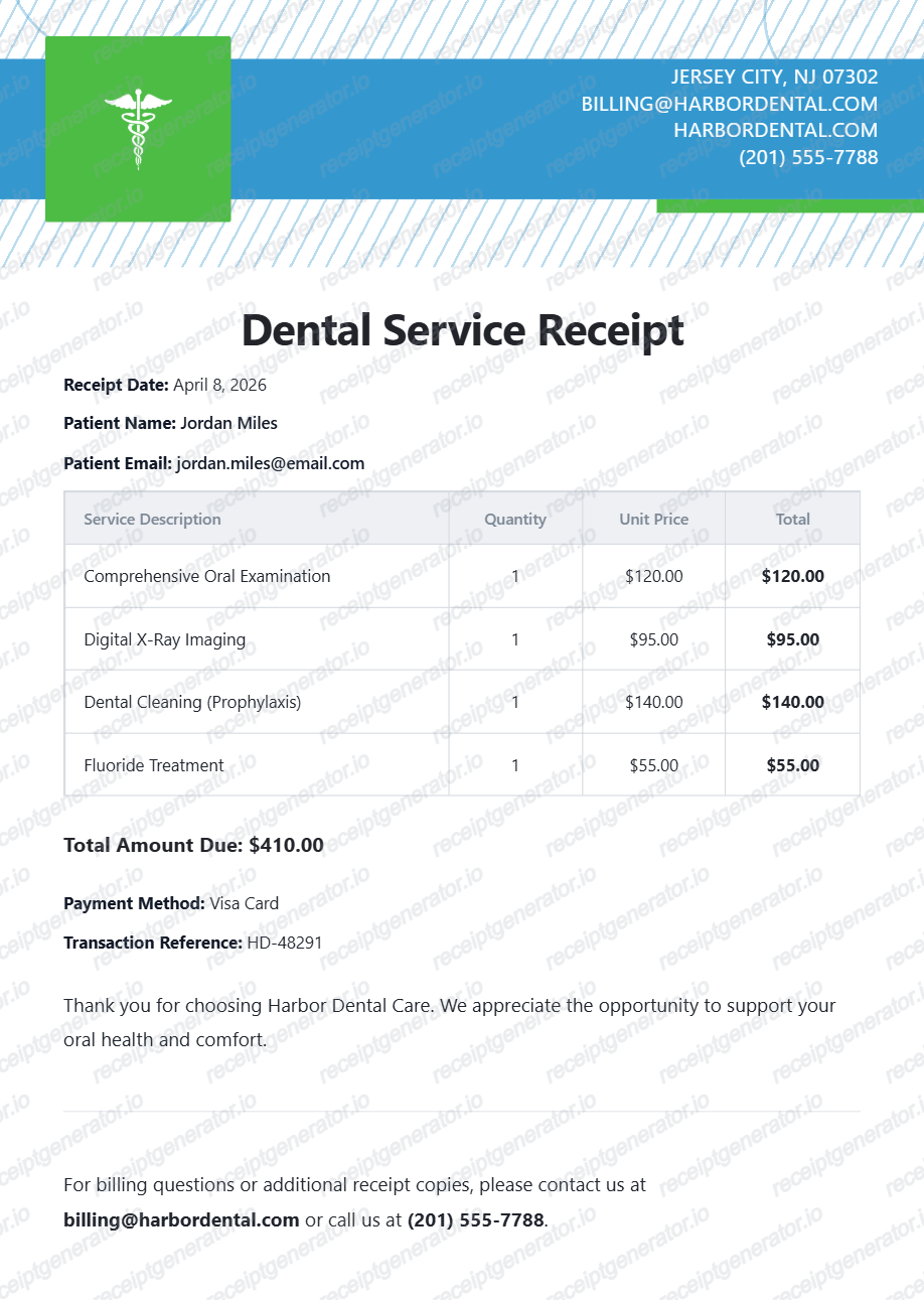 Dentist Service Itemized Bill