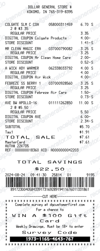 Dollar General Receipt Example