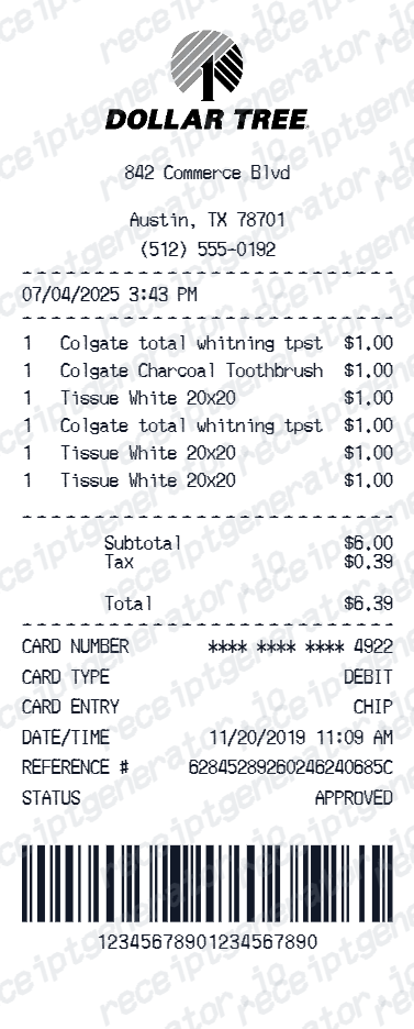 Dollar Tree Receipt - Preview of the template design
