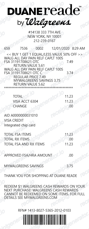 Duane Reade Receipt