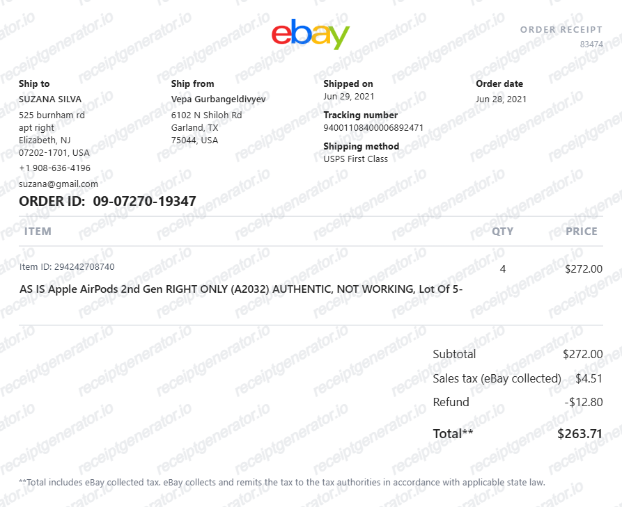 Ebay Receipt