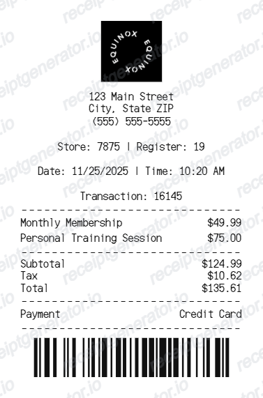 Equinox Receipt