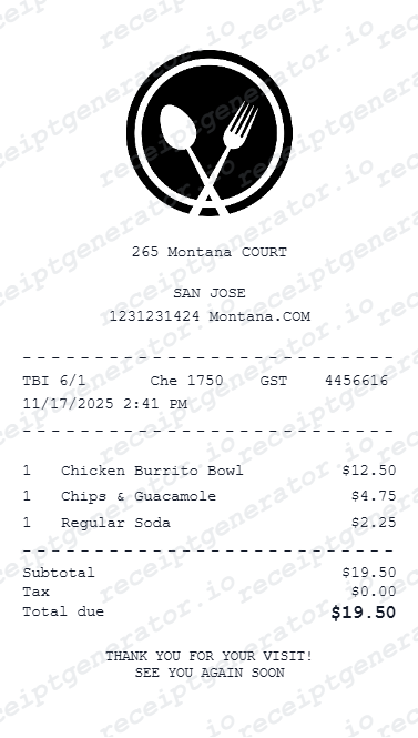 Fast Casual Receipt - Preview of the template design