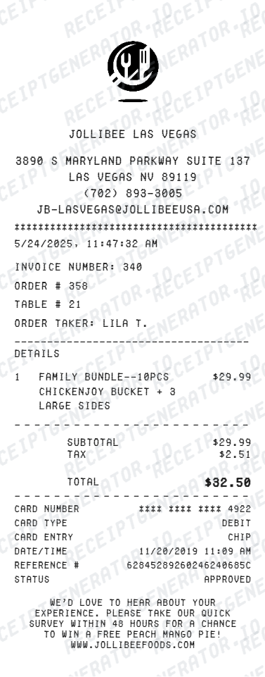 Fast Food Receipt - Preview of the template design