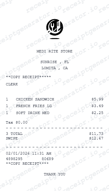 Food Receipt - Preview of the template design