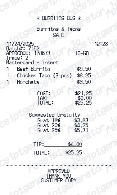 Food Truck Receipt - Preview of the template design