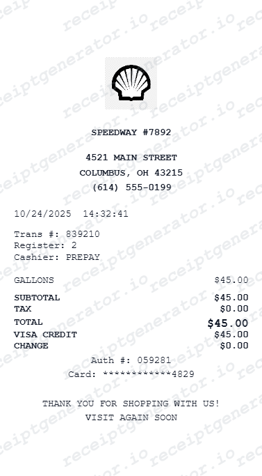 Gas Receipt - Preview of the template design