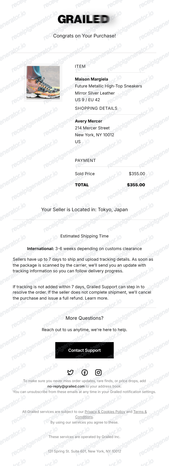 Grailed Verified Purchase Receipt