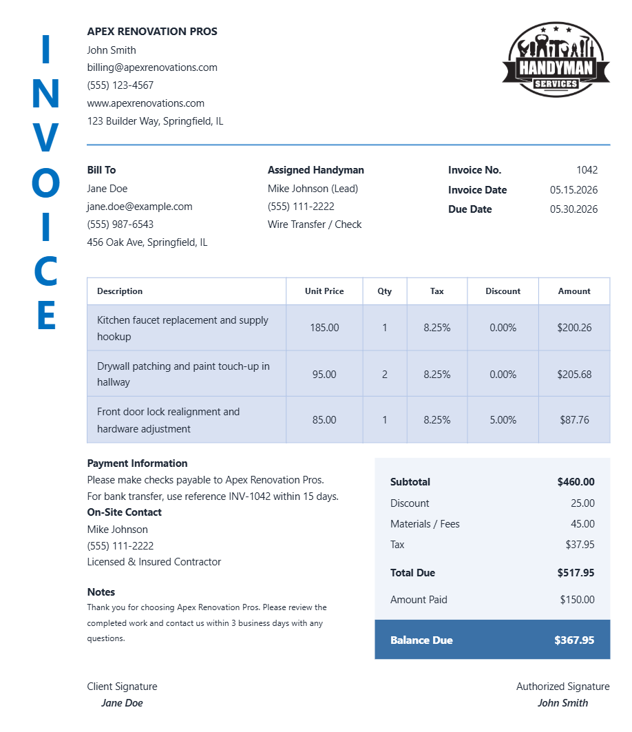 Handyman Invoice