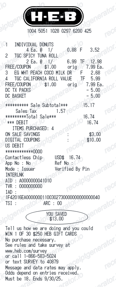 H-E-B receipt