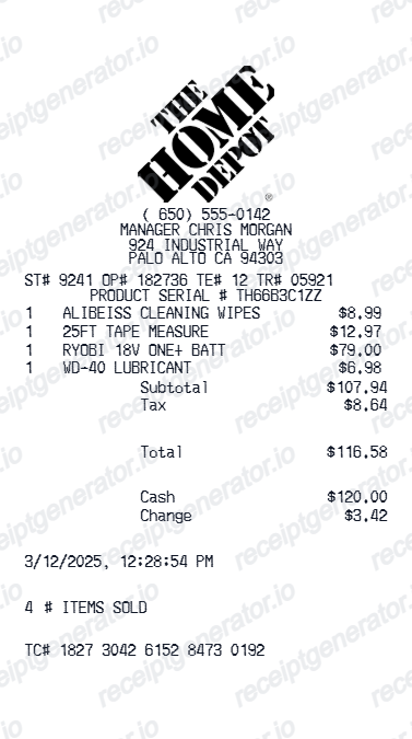 The Home Depot Receipt V2 - Preview of the template design