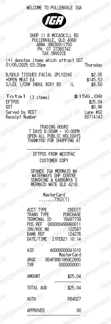 IGA receipt