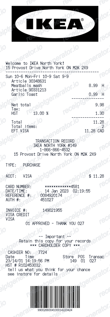 Ikea Receipt Australia - Preview of the template design