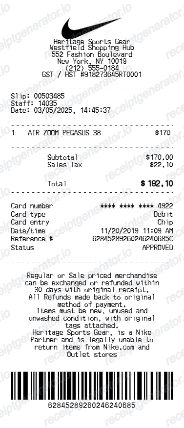 Jordan Receipt Example preview