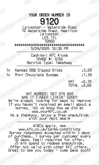 Kfc Receipt preview
