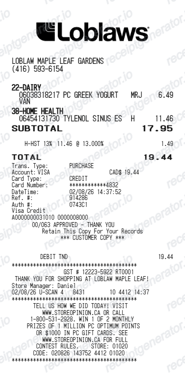 Loblaws receipt