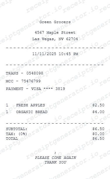 Local Market Receipt - Preview of the template design