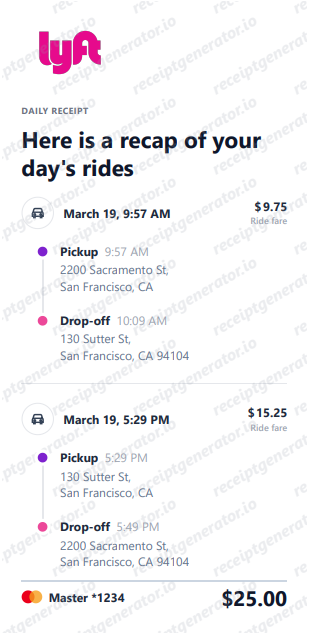 Lyft Receipt - Preview of the template design