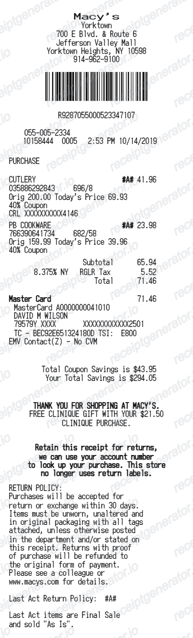 Macy's receipt
