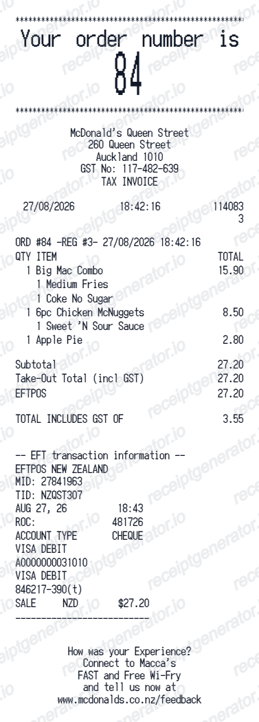 Mcdonalds Receipt Nz preview