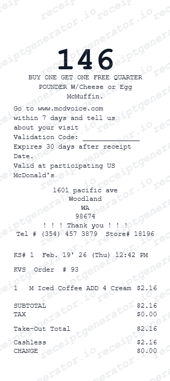 McDonald's Receipt - Preview of the template design