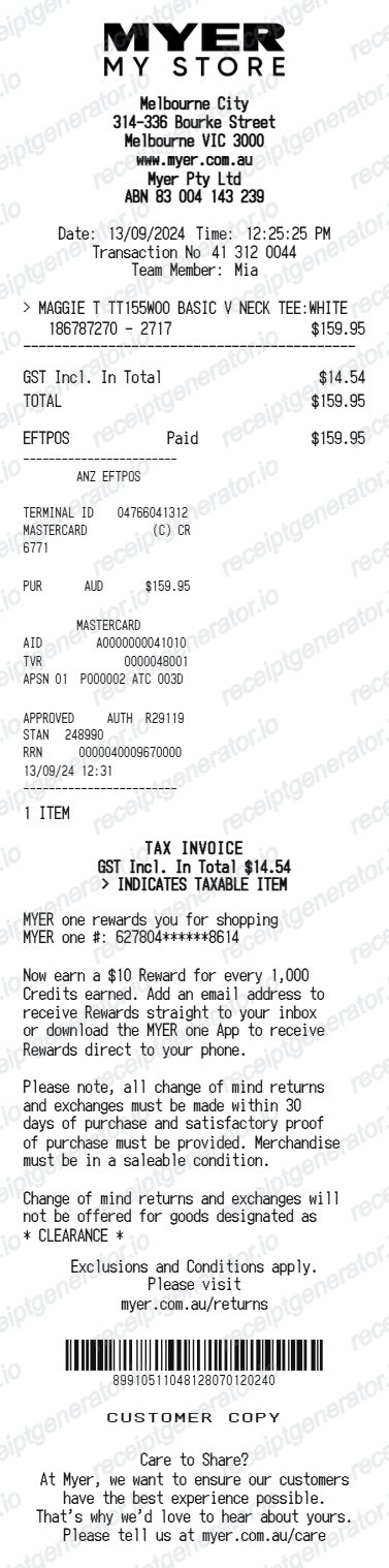 MY STORE receipt design preview