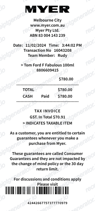 Myer receipt
