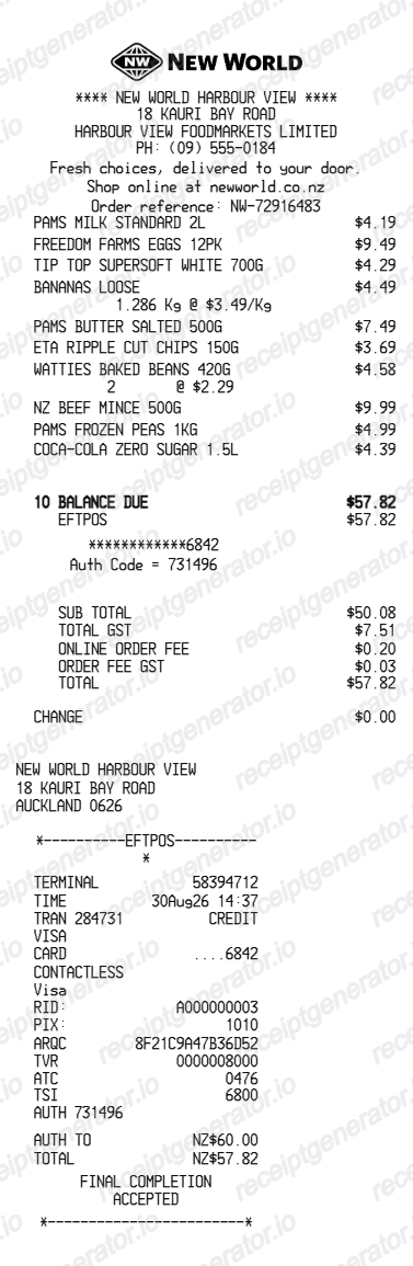New World receipt