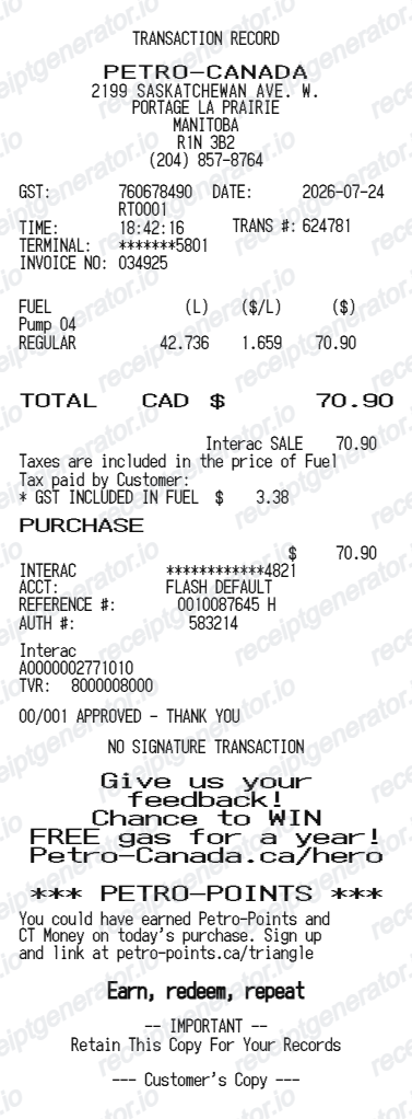 Petro-Canada receipt