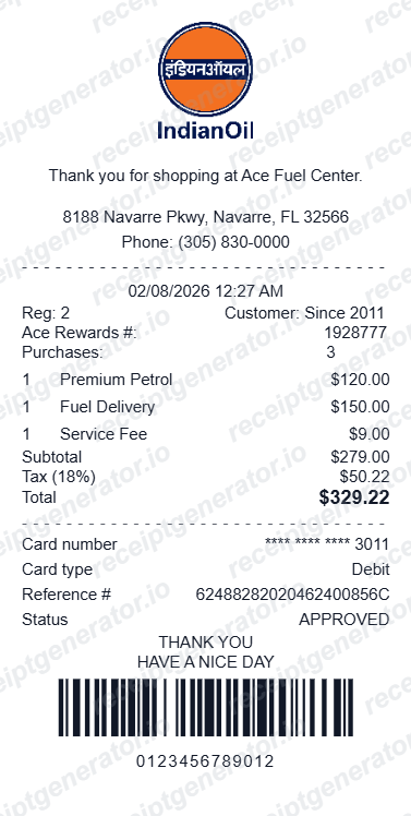 Petrol Receipt - Preview of the template design