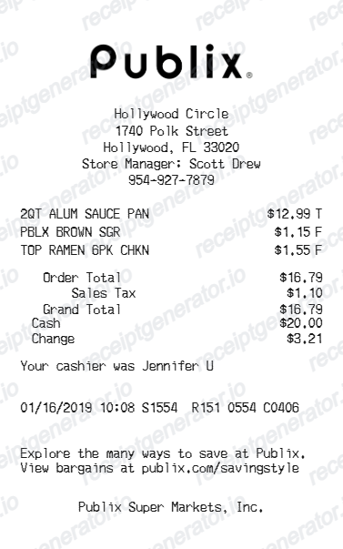 Publix Receipt - Preview of the template design