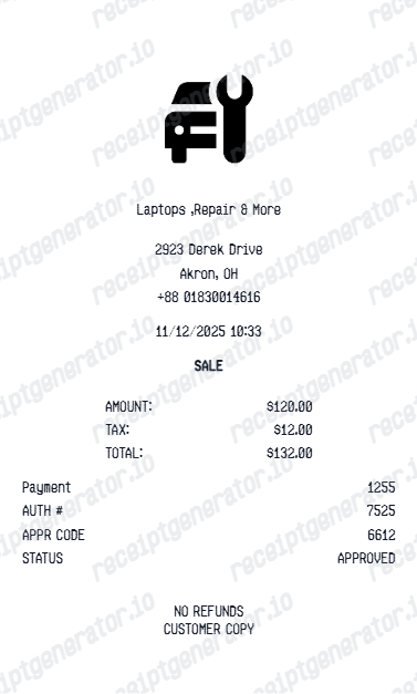 Repair Receipt - Preview of the template design