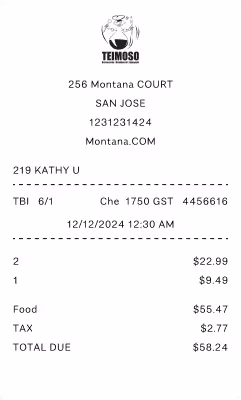 Restaurant Receipt